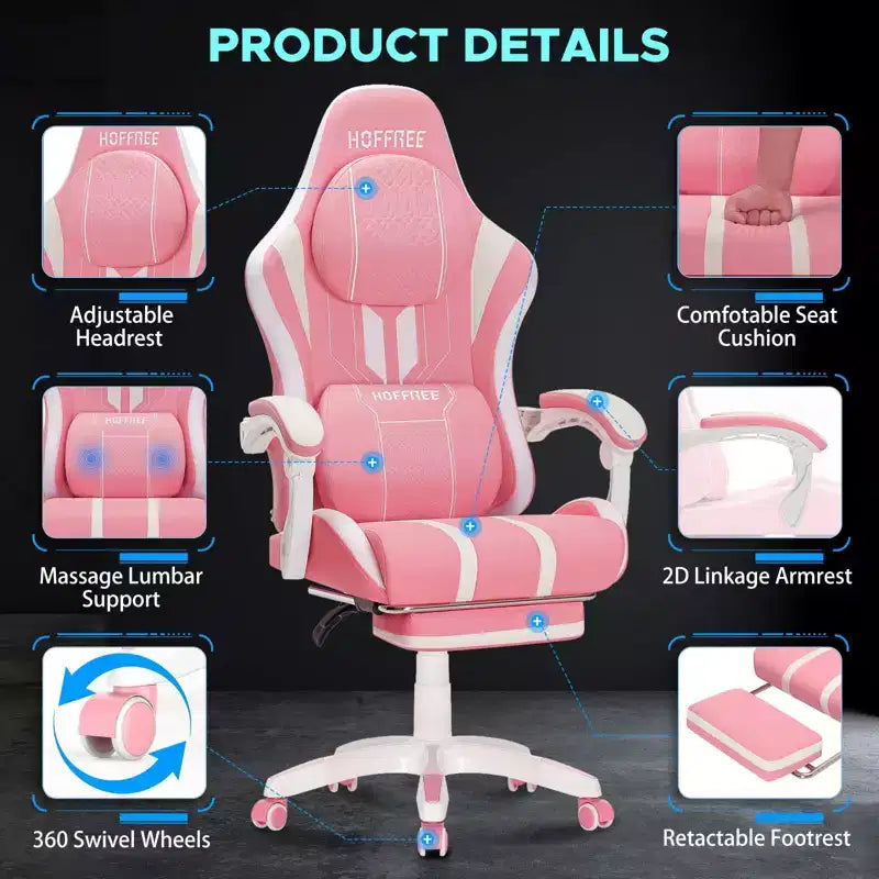 Fauteuil de massage et de jeu extra-large Hoffree, Fauteuil de bureau ergonomique pour PC avec repose-pieds et réglable