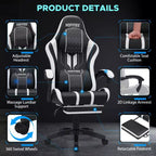 Fauteuil de massage et de jeu extra-large Hoffree, Fauteuil de bureau ergonomique pour PC avec repose-pieds et réglable