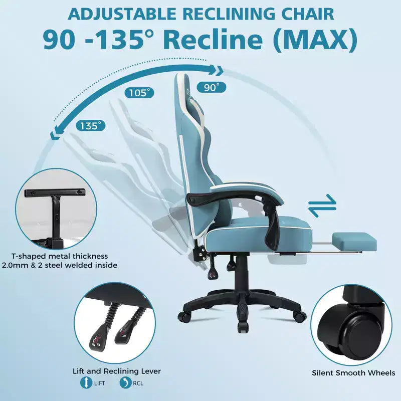 Fauteuil de jeu de massage en cuir Hoffree, chaise de bureau ergonomique pour PC avec repose-pieds et réglable