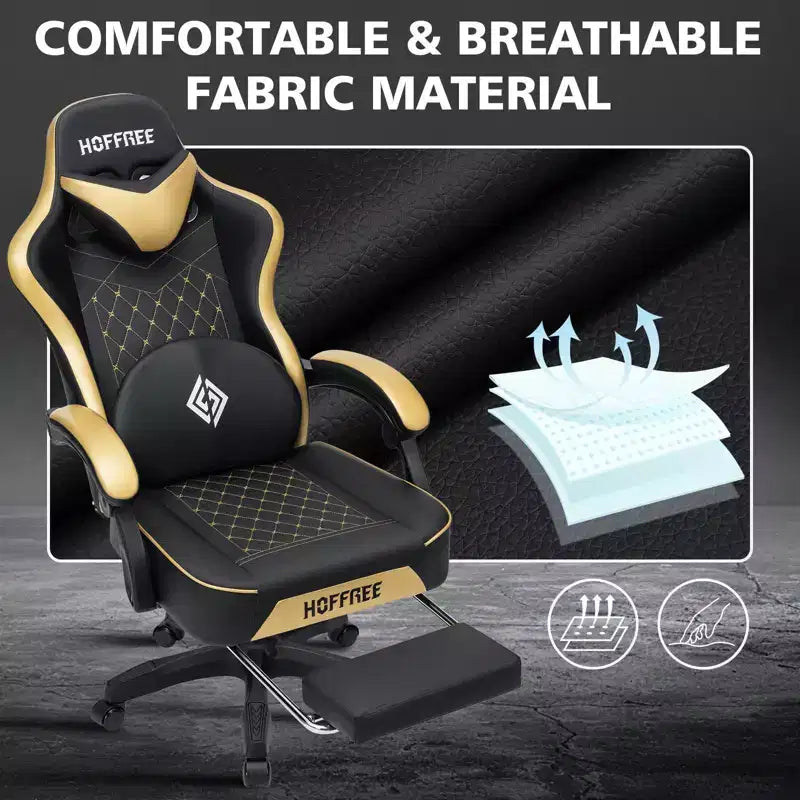 Fauteuil de jeu de massage en cuir Hoffree, chaise de bureau ergonomique pour PC avec repose-pieds et réglable