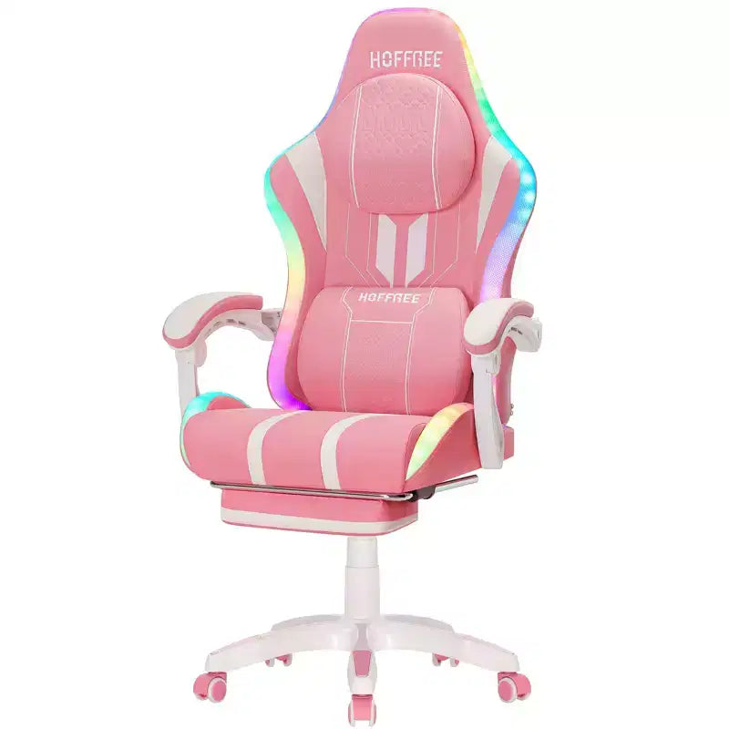 Chaise de jeu massante extra large Hoffree, chaise de bureau PC ergonomique avec haut-parleur Bluetooth et lumière RVB