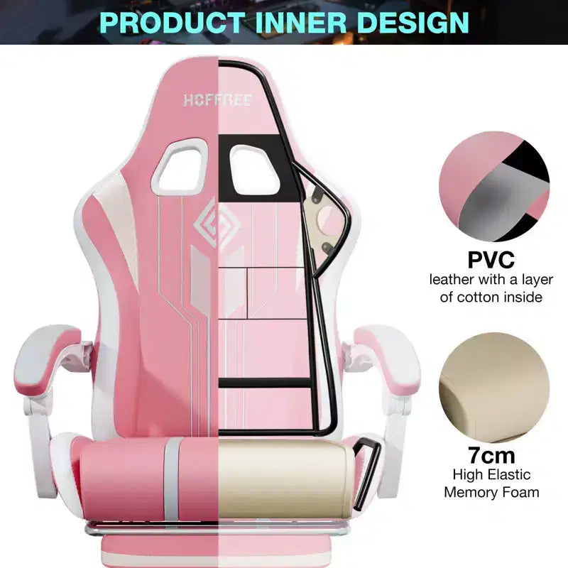 Chaise de jeu massante extra large Hoffree, chaise de bureau PC ergonomique avec haut-parleur Bluetooth et lumière RVB