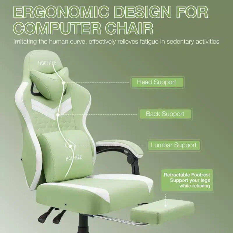 Chaise de jeu massante Hoffree en tissu respirant Chaise de bureau PC ergonomique avec repose-pieds et réglable