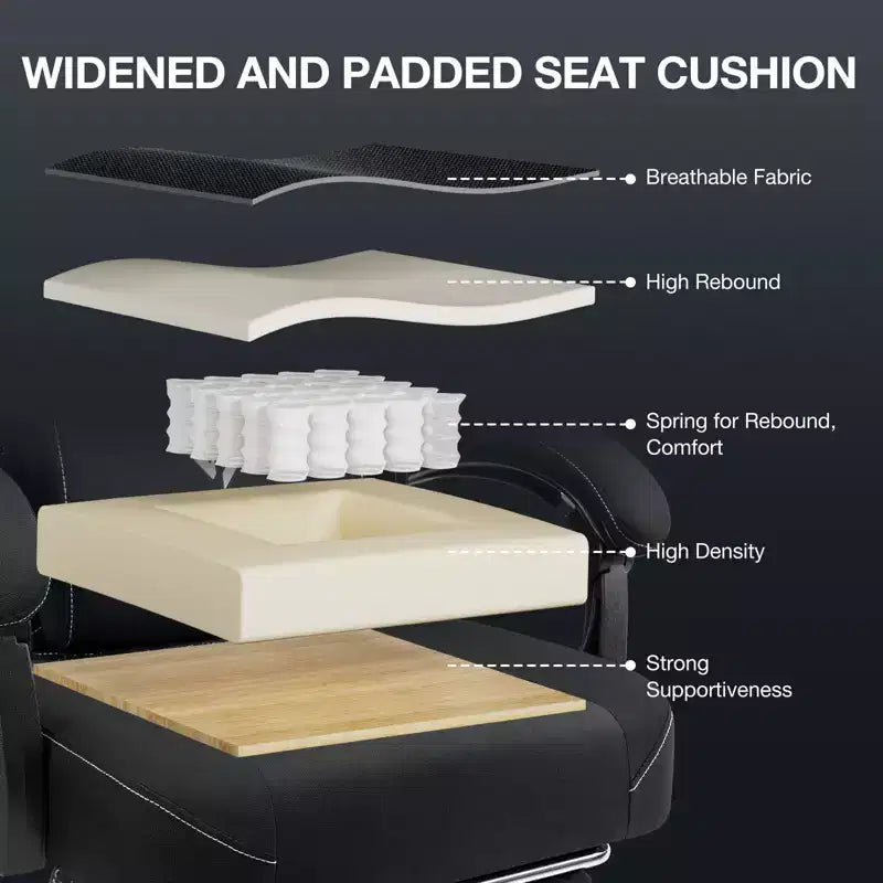 Hoffree Chaise de massage de jeu en tissu respirant Chaise de bureau PC ergonomique avec haut-parleur Bluetooth et repose-pieds