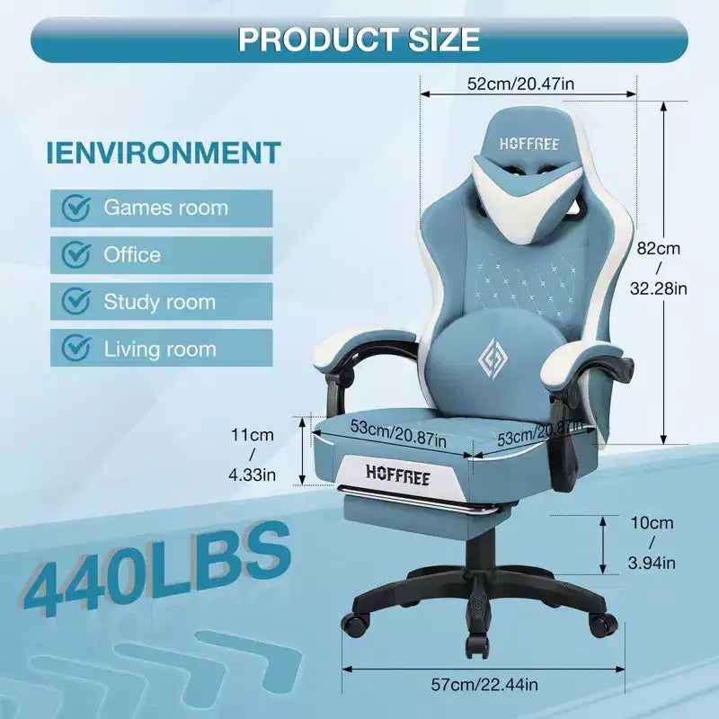 Fauteuil de bureau gaming en cuir Hoffree avec massage, ergonomique, et haut-parleur Bluetooth et repose-pieds