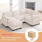 Canapé sectionnel modulaire en velours côtelé avec pouf mobile, canapé rembourré confortable en forme de U avec coussin d'assise à deux couches pour le salon