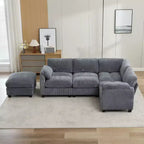 Canapé sectionnel modulaire en velours côtelé avec pouf mobile, canapé rembourré confortable en forme de U avec coussin d'assise à deux couches pour le salon