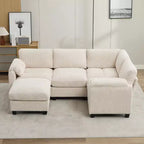 Canapé sectionnel modulaire en velours côtelé avec pouf mobile, canapé rembourré confortable en forme de U avec coussin d'assise à deux couches pour le salon