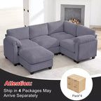Canapé sectionnel modulaire en velours côtelé avec pouf mobile, canapé rembourré confortable en forme de U avec coussin d'assise à deux couches pour le salon