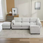 Canapé sectionnel modulaire en velours côtelé avec pouf mobile, canapé rembourré confortable en forme de U avec coussin d'assise à deux couches pour le salon