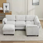 Canapé sectionnel modulaire en velours côtelé avec pouf mobile, canapé rembourré confortable en forme de U avec coussin d'assise à deux couches pour le salon