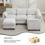 Canapé sectionnel modulaire en velours côtelé avec pouf mobile, canapé rembourré confortable en forme de U avec coussin d'assise à deux couches pour le salon