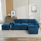 Canapé sectionnel modulaire en velours côtelé avec pouf mobile, canapé rembourré confortable en forme de U avec coussin d'assise à deux couches pour le salon