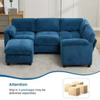 Canapé sectionnel modulaire en velours côtelé avec pouf mobile, canapé rembourré confortable en forme de U avec coussin d'assise à deux couches pour le salon