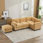 Canapé sectionnel modulaire en velours côtelé avec pouf mobile, canapé rembourré confortable en forme de U avec coussin d'assise à deux couches pour le salon
