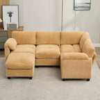 Canapé sectionnel modulaire en velours côtelé avec pouf mobile, canapé rembourré confortable en forme de U avec coussin d'assise à deux couches pour le salon