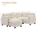 Canapé sectionnel modulaire en velours côtelé avec pouf mobile, canapé rembourré confortable en forme de U avec coussin d'assise à deux couches pour le salon
