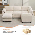Canapé sectionnel modulaire en velours côtelé avec pouf mobile, canapé rembourré confortable en forme de U avec coussin d'assise à deux couches pour le salon