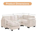 Canapé sectionnel modulaire en velours côtelé avec pouf mobile, canapé rembourré confortable en forme de U avec coussin d'assise à deux couches pour le salon