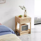 MAYEERTY Table d'appoint en rotin avec tiroir, Table de chevet moderne, Table d'appoint pour salon, chambre à coucher, Naturel