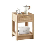 MAYEERTY Table d'appoint en rotin avec tiroir, Table de chevet moderne, Table d'appoint pour salon, chambre à coucher, Naturel