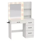 Coiffeuse Costway avec miroir et lumières, station de charge, lumières LED 3 couleurs Blanc/Noir