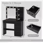 Coiffeuse Costway avec miroir et lumières, station de charge, lumières LED 3 couleurs Blanc/Noir