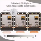 Coiffeuse Costway avec miroir et lumières, station de charge, lumières LED 3 couleurs Blanc/Noir