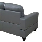 Canapé sectionnel gris foncé en similicuir PU - Design moderne en L, coussins capitonnés, oreillers décoratifs, pouf de rangement