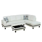 Canapé d'angle moderne en cuir synthétique - Grande forme en L, coussins moelleux, pouf de rangement, mobilier de salon contemporain