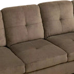 Canapé sectionnel en tissu marron avec méridienne et pouf de rangement – Confort et style modernes