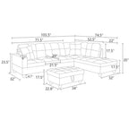 Canapé sectionnel en tissu marron avec méridienne et pouf de rangement – Confort et style modernes