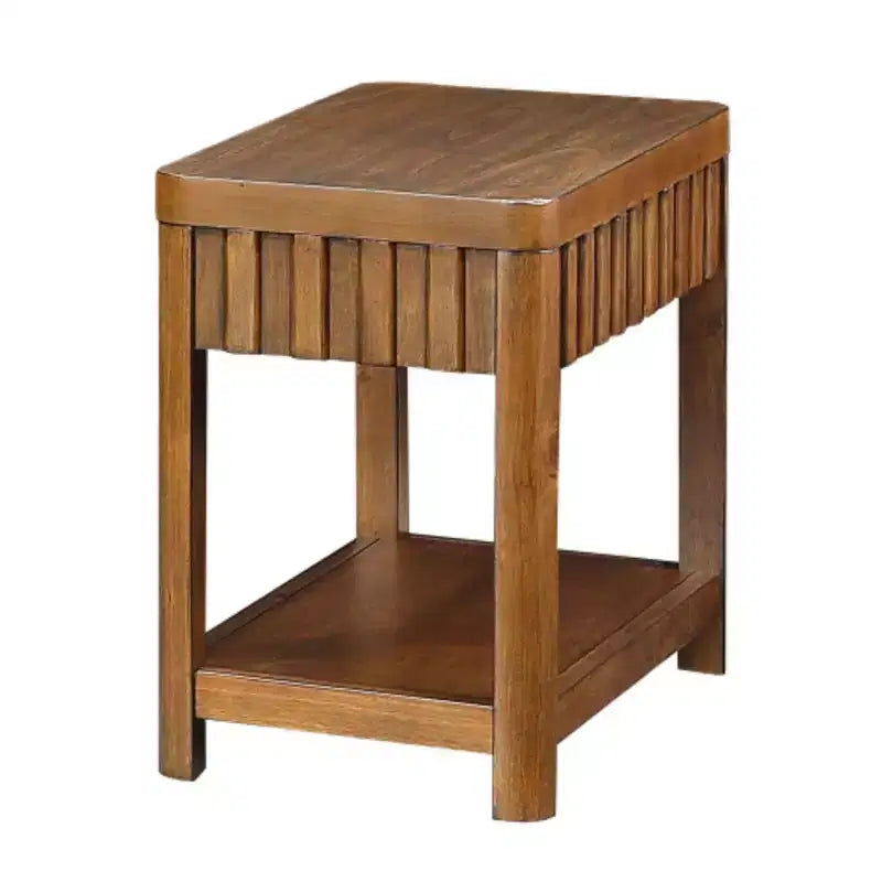 Table d'appoint rectangulaire de style ferme avec étagère de rangement, table d'appoint de canapé avec pieds en bois massif pour salon, chambre, bureau, noyer