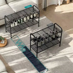 Étagère à chaussures LEDREM, meuble de rangement à chaussures à 3 niveaux, étagère à chaussures en métal avec 4 crochets latéraux, étagère à chaussures réglable en hauteur, pour placard, 27,9 P x 85,1 L x 52,8 H cm