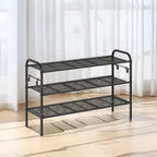 Étagère à chaussures LEDREM, meuble de rangement à chaussures à 3 niveaux, étagère à chaussures en métal avec 4 crochets latéraux, étagère à chaussures réglable en hauteur, pour placard, 27,9 P x 85,1 L x 52,8 H cm