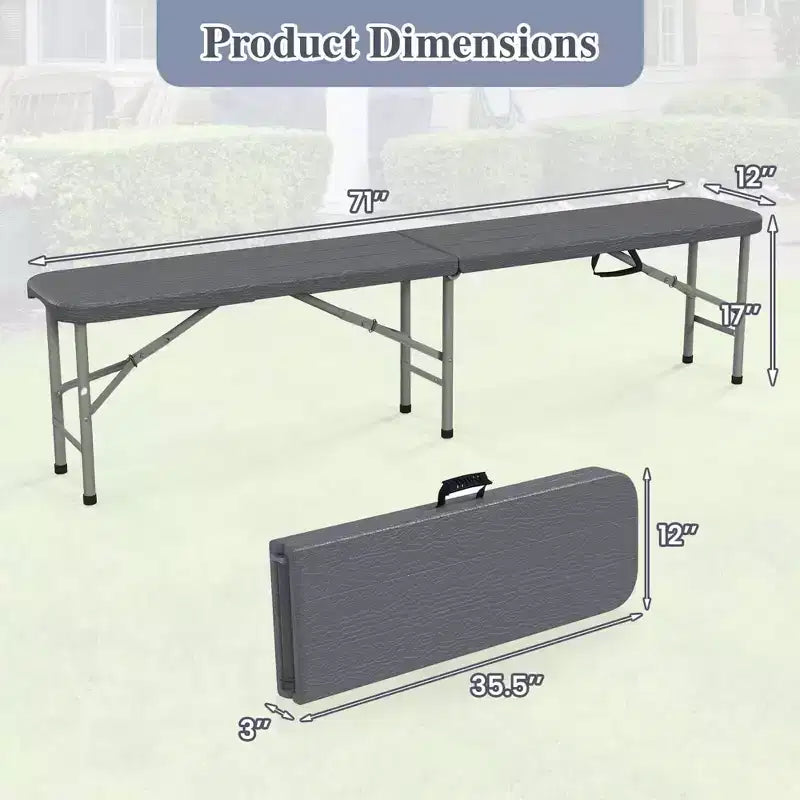 Ensemble de table de pique-nique pliante Costway 3 pièces avec table de 1,8 m et 2 bancs en PEHD, plateau aspect bois marron/gris