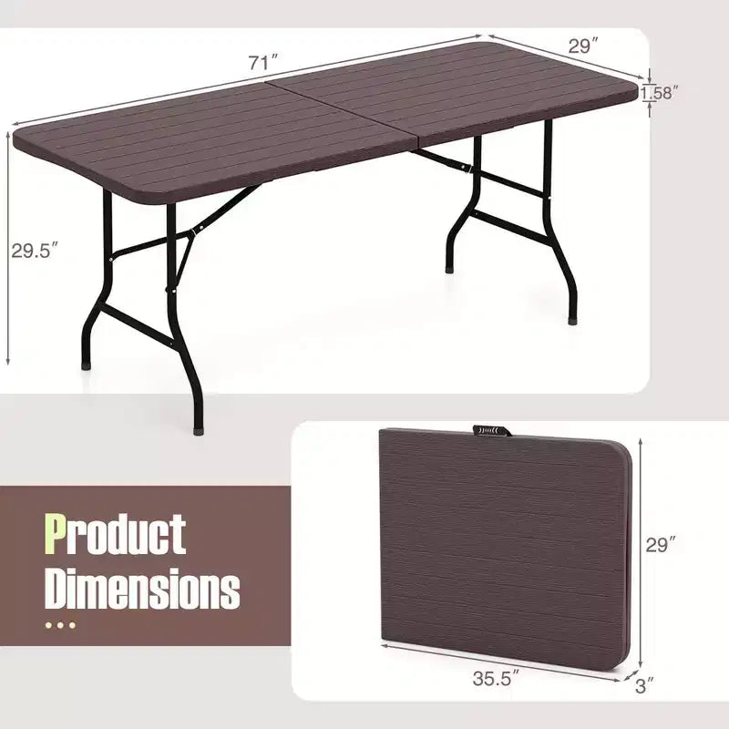 Ensemble de table de pique-nique pliante Costway 3 pièces avec table de 1,8 m et 2 bancs en PEHD, plateau aspect bois marron/gris