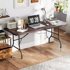 Ensemble de table de pique-nique pliante Costway 3 pièces avec table de 1,8 m et 2 bancs en PEHD, plateau aspect bois marron/gris
