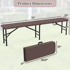 Ensemble de table de pique-nique pliante Costway 3 pièces avec table de 1,8 m et 2 bancs en PEHD, plateau aspect bois marron/gris