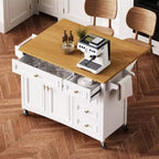 52 Îlot de cuisine texturé en relief bleu avec rabat, chariot de rangement de cuisine avec étagère réglable pour cuisine salle à manger