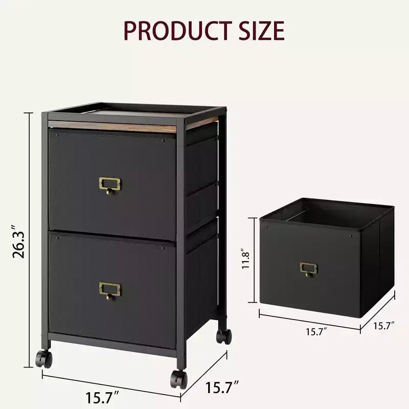 Classeur, meuble de classement mobile compatible avec les formats Lettre ou A4, classeur en tissu sur roulettes, petit meuble de rangement sous bureau, noir