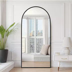 Miroir arqué noir pleine longueur à angle droit avec bord fin en alliage d'aluminium, 180x96x1,5cm (avec support)