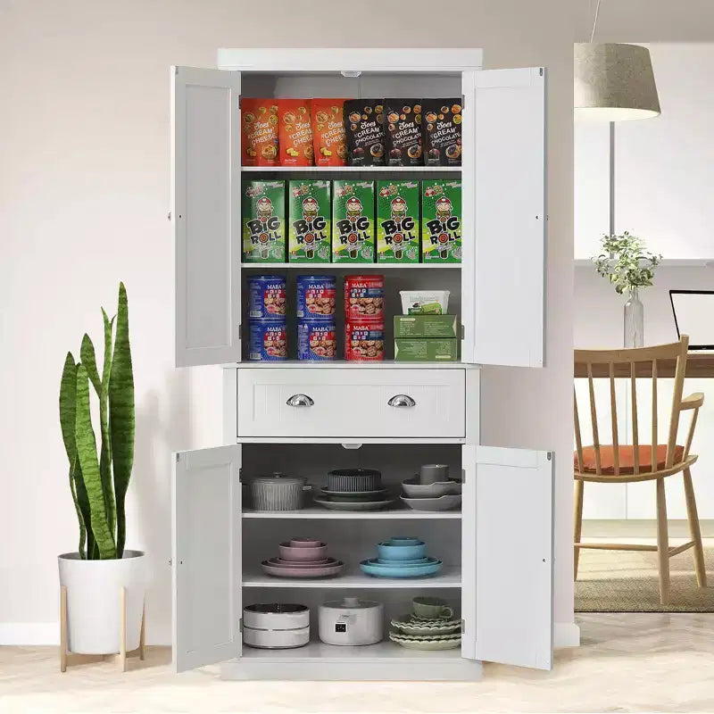 Armoire de rangement de cuisine VEVOR 72, armoires utilitaires autoportantes avec portes, tiroir et 3 étagères réglables, buffets de rangement, blanc