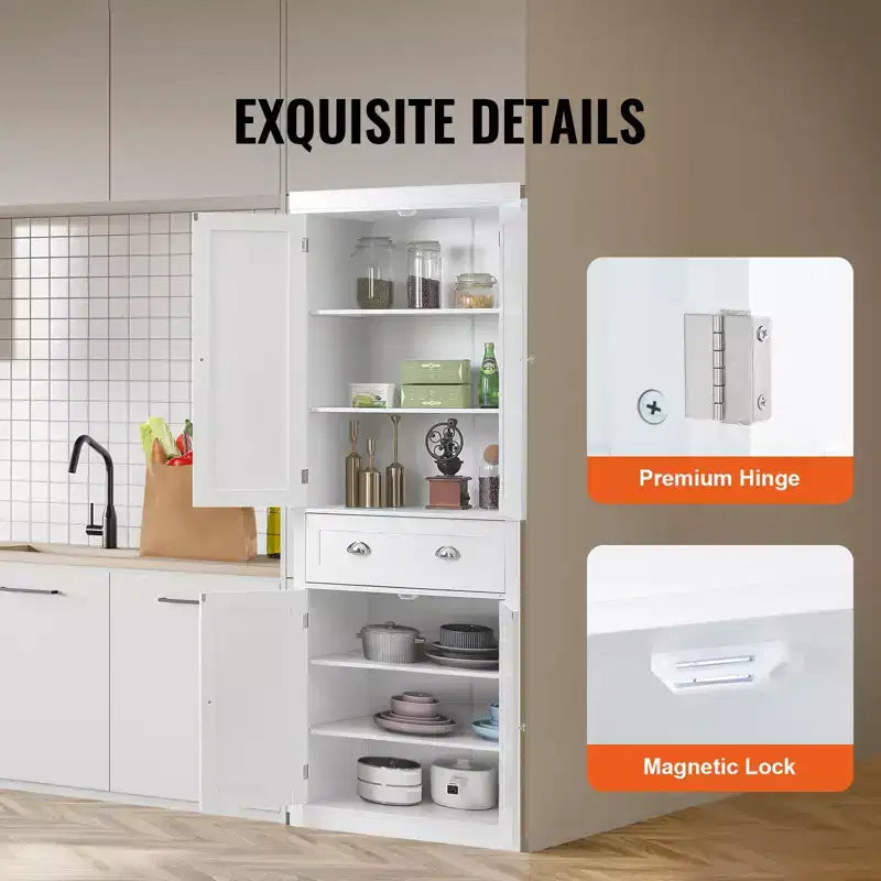 Armoire de rangement de cuisine VEVOR 72, armoires utilitaires autoportantes avec portes, tiroir et 3 étagères réglables, buffets de rangement, blanc