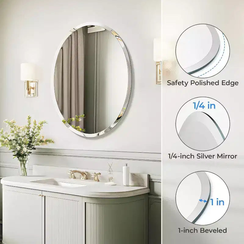 Miroir mural ovale sans cadre pour salle de bain/coiffeuse