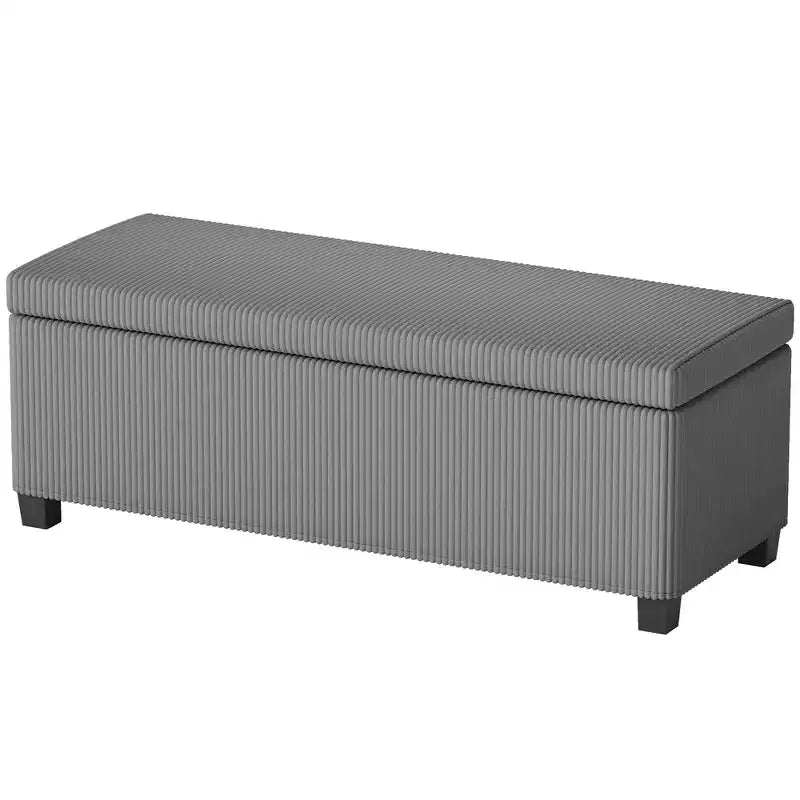 HOMCOM Banc de rangement 112 cm, Repose-pieds en velours côtelé, Bout de lit avec couvercle, Pieds, Coffre de rangement pour salon, chambre, entrée, Gris