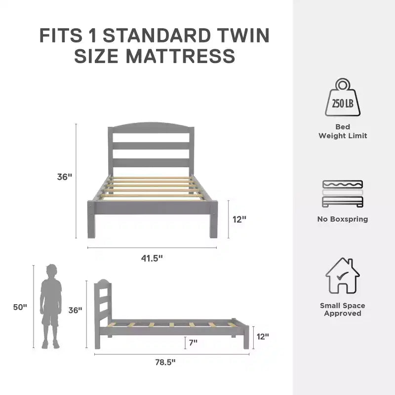 Lit plateforme en bois Lilly RealRooms avec tête de lit, double, gris