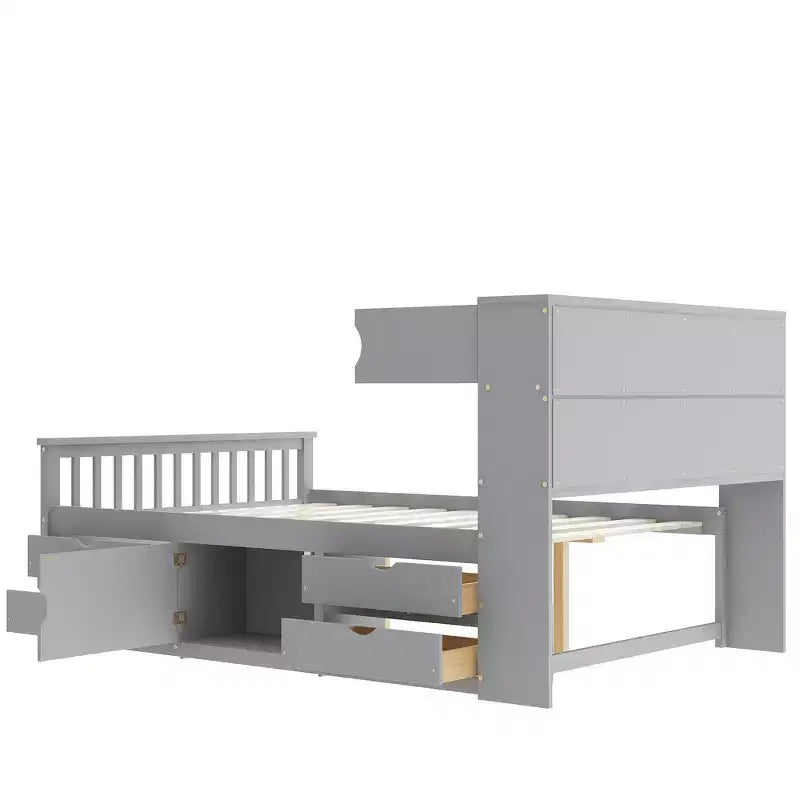 Cadre de lit plateforme capitaine Whisen, taille double, avec bibliothèques de rangement, tiroirs et étagères
