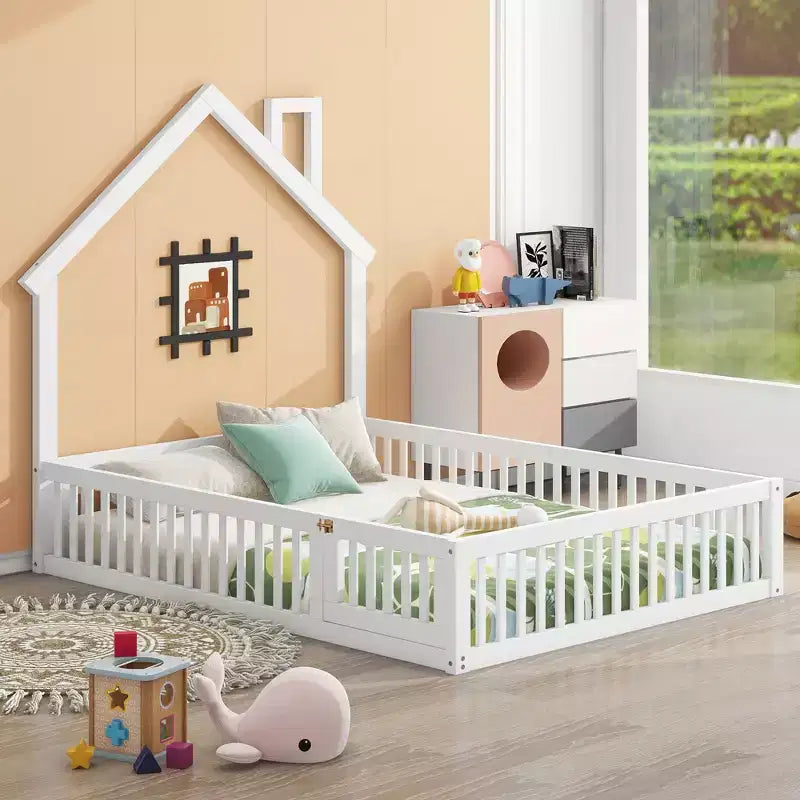 Lit de plate-forme Whisen Wood pour maison grandeur nature avec garde-corps