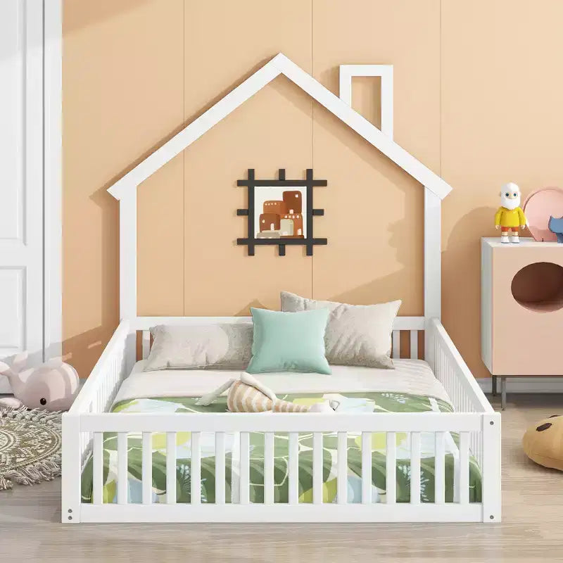 Lit de plate-forme Whisen Wood pour maison grandeur nature avec garde-corps